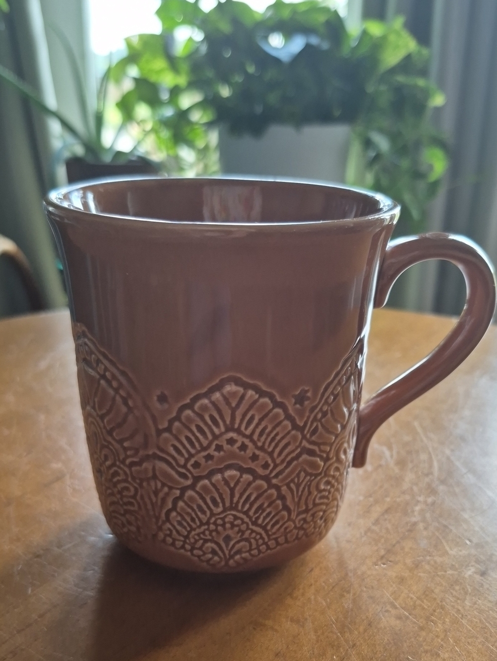 Pioneer Woman 16oz Vintage Lace Embossed Caramel Ceramic Mug